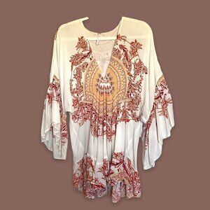 Free People NWOT Blouse Tunic Style Boho Pleated Gathered Ruffled Size Small